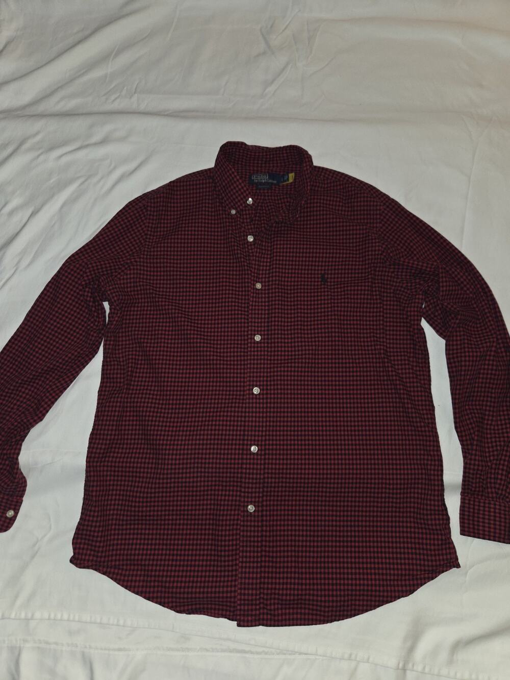 Polo Ralph Lauren Shirt Men’s L Red & Black Gingham Cotton Twill Long Sleeve